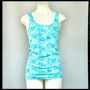 Fitted Blue and White Ruched Sleeveless Tank Top